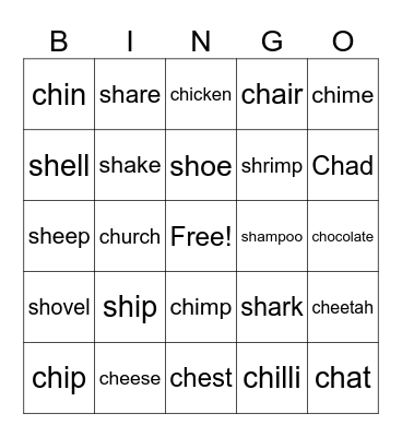 Ch and Sh Bingo Card