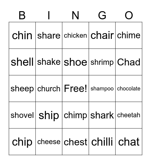 Ch and Sh Bingo Card