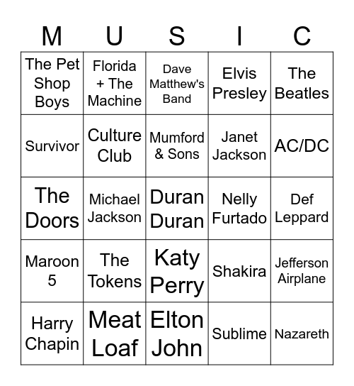 Music Bingo #203 (Animals) Bingo Card