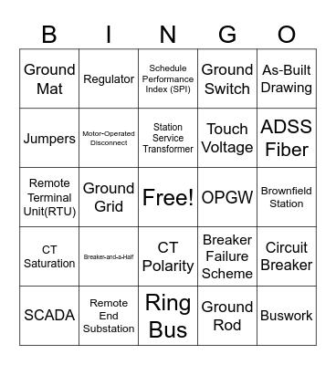 Substation Bingo #1 Bingo Card