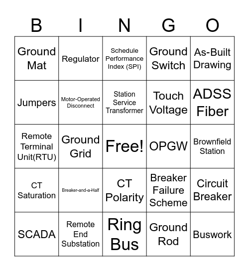Substation Bingo #1 Bingo Card