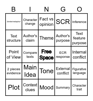 STAAR Bingo Card