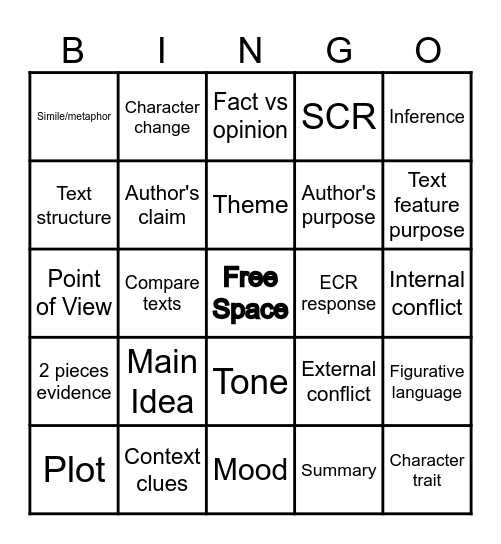 STAAR Bingo Card