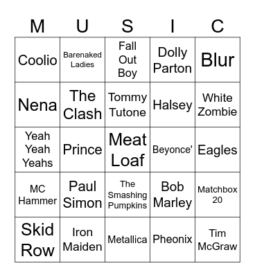 Music Bingo #203 (Numbers) Bingo Card