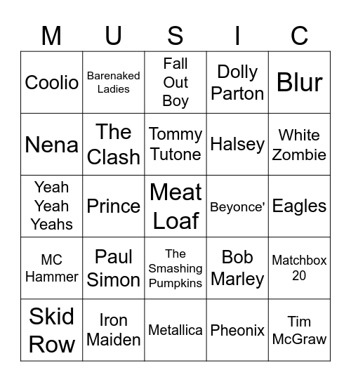 Music Bingo #203 (Numbers) Bingo Card
