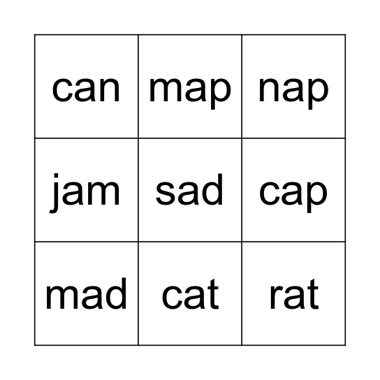 short a cvc Bingo Card