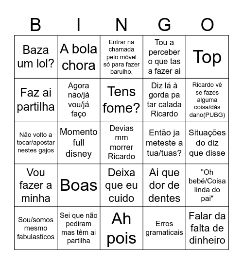 Bingo Bernardo Bingo Card