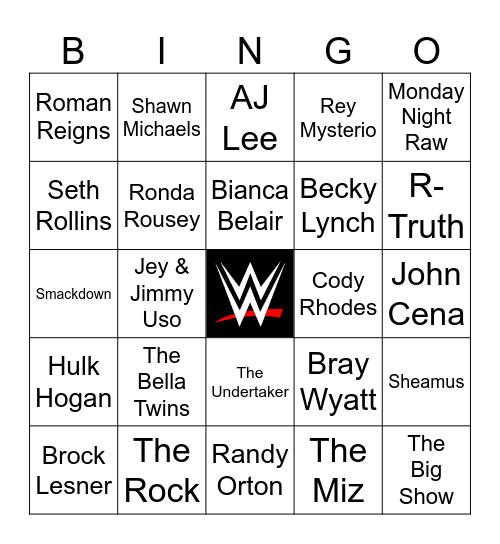 WWE Bingo Card
