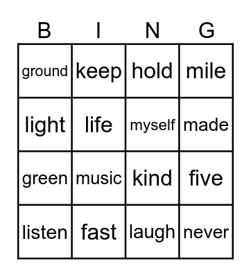 Sight Words Level 4 Bingo Card