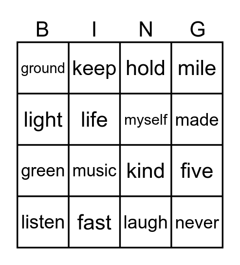 Sight Words Level 4 Bingo Card
