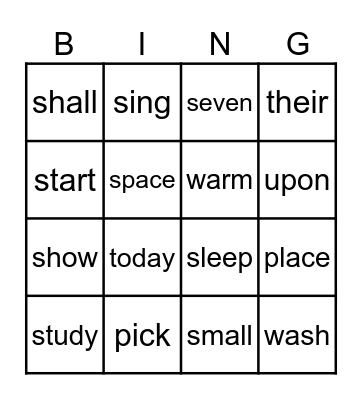 Sight Word Level 4 Bingo Card