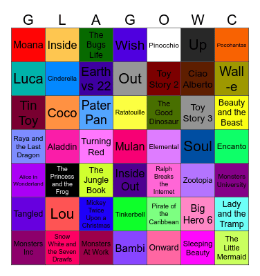 Glasgow Concert Princess Bingo Card