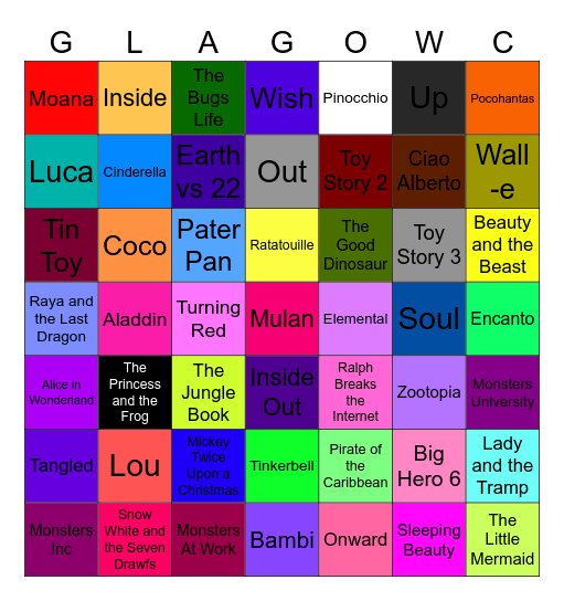 Glasgow Concert Princess Bingo Card