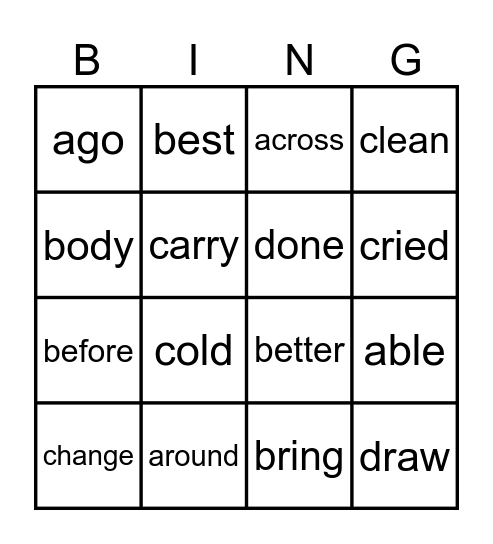 Sight Word Level 4 Bingo Card