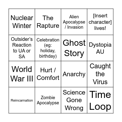 TUA Bingo Card