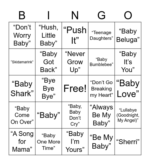 Oh Baby! Bingo Card