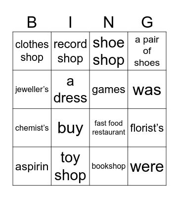 Shopping bingo! Bingo Card