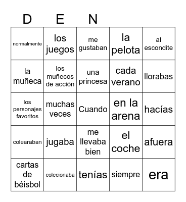 Remember When -  Imperfect Verbs & Vocab Bingo Card