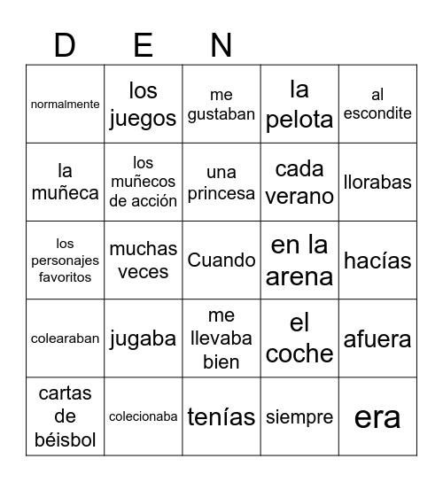 Remember When -  Imperfect Verbs & Vocab Bingo Card