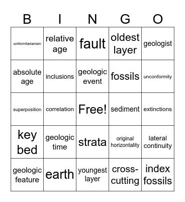 Module 1 Geologic Time Bingo Card