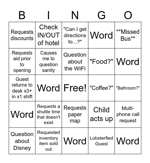 Vaca Plan Bingo Card