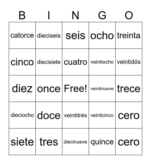 Los numeros 0 al 30 Bingo Card