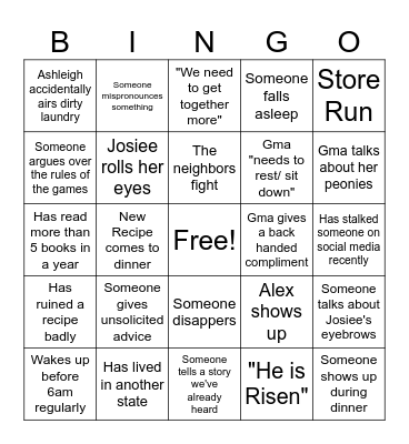 Family Bingo Card