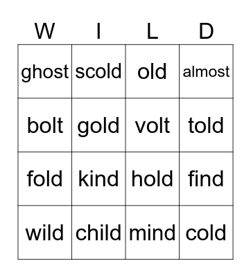 WILD WORDS BINGO Card