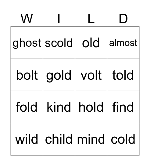 WILD WORDS BINGO Card