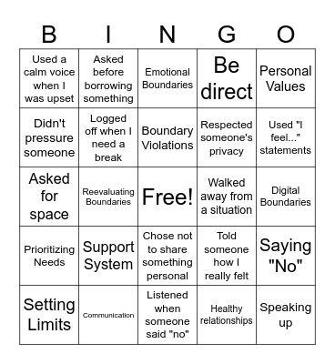 Setting Boundaries Bingo Card