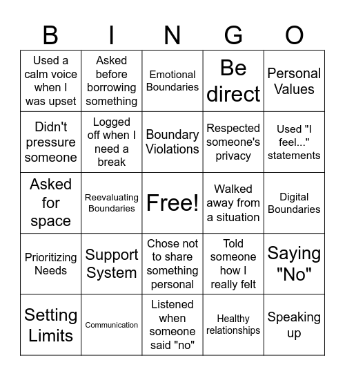 Setting Boundaries Bingo Card