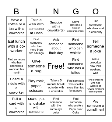 Workplace Wellness Bingo Card