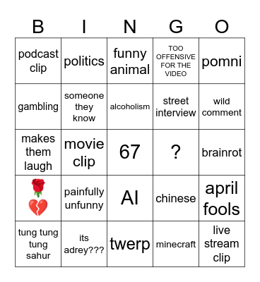 INSTA REELS BINGO // 2.4.26 Bingo Card