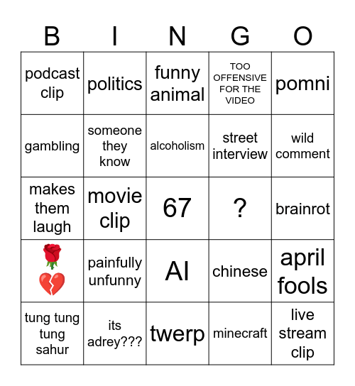 INSTA REELS BINGO // 2.4.26 Bingo Card