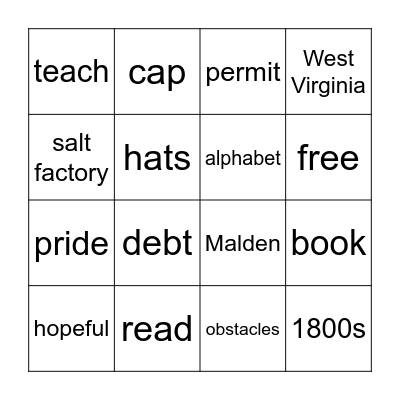 Up From Slavery Ch cap2 Bingo Card