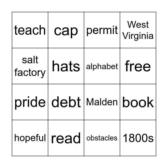 Up From Slavery Ch cap2 Bingo Card