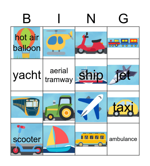 Transportations Bingo Card