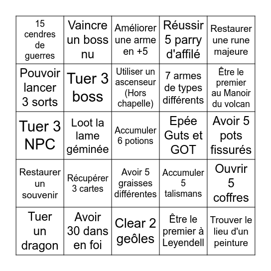 Elden Ring bingo Card