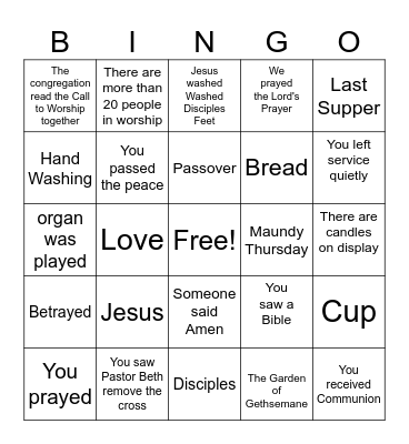 Maundy Thursday Bingo Card