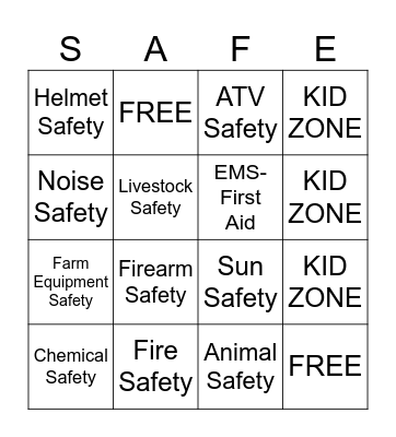 Progressive Agriculture Safety Day Bingo Card