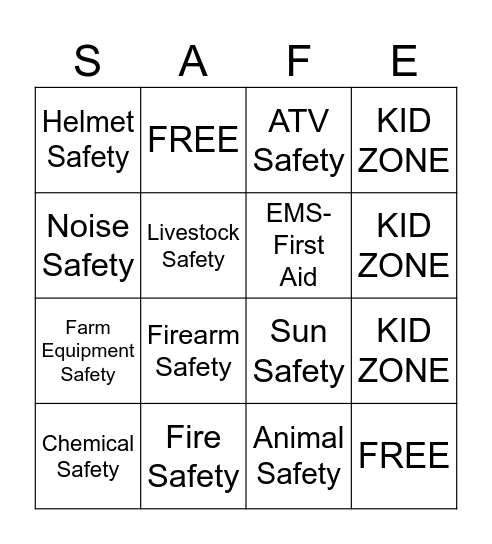 Progressive Agriculture Safety Day Bingo Card