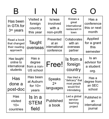 GTA 2026 Awards Ceremony Icebreaker Bingo Card