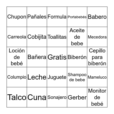 Bety's Baby Shower Bingo Card