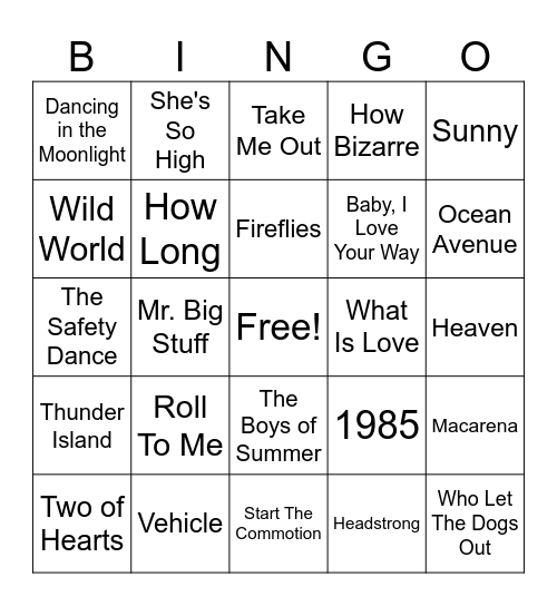 1 Hit Wonders Round 1 Bingo Card