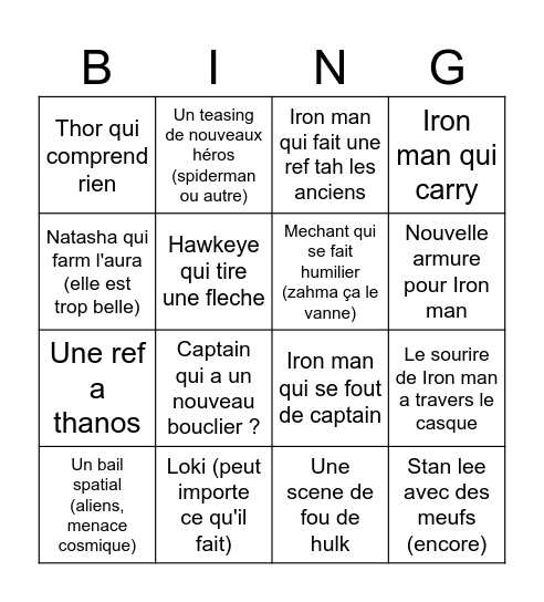 AVENGERS 2 BINGO Card