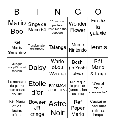 Mario Galaxy Movie Bingo Card