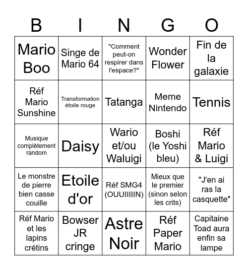 Mario Galaxy Movie Bingo Card
