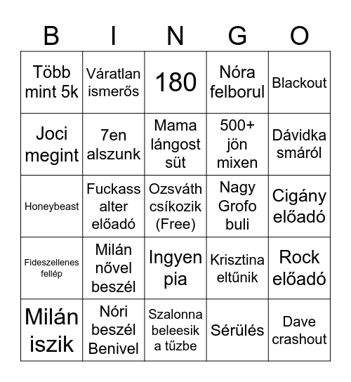 Válvölgyi bingoó Bingo Card