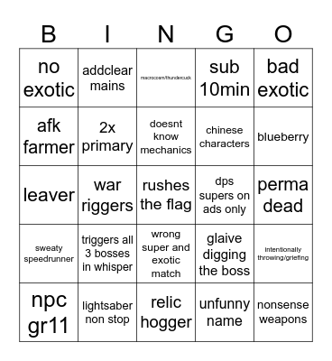 Untitled Bingo Card