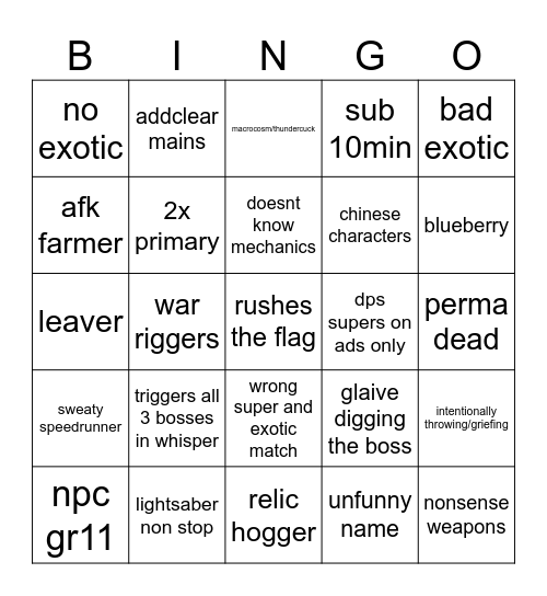 Untitled Bingo Card